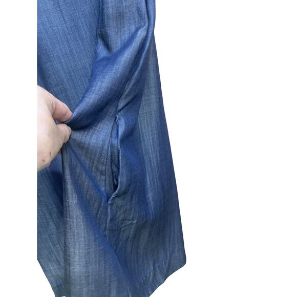 MORGAN CARPER Anthropologie Denim Blue Chambray SEKA V-Neck Sheath Dress Size M - Picture 8 of 9